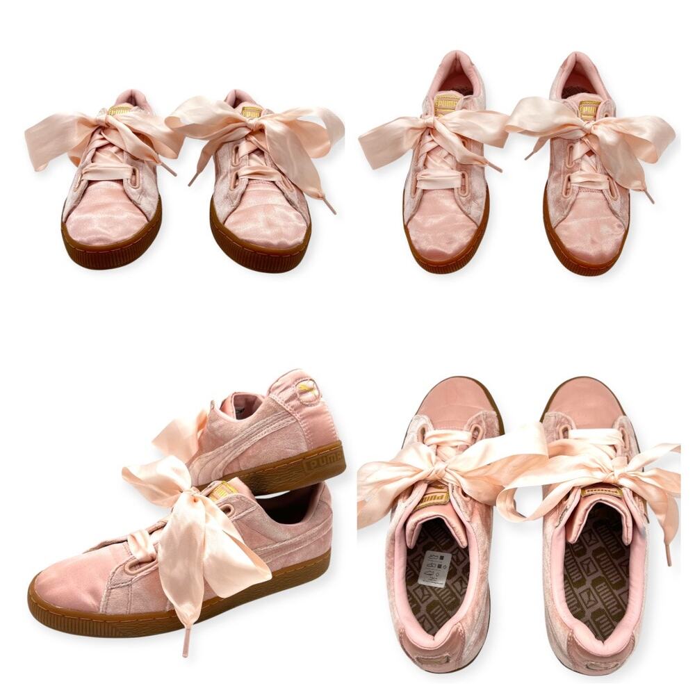 Puma Womens Sneakers Basket Heart in Pink Velvet Suede Gold Accents RRP$119 - Picture 5 of 14